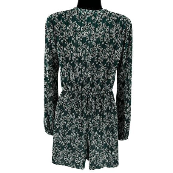 Topshop Romper WMNS 2 Floral Green Deep V-Neck Pleated Wide Leg Satin One Piece - Picture 5 of 8